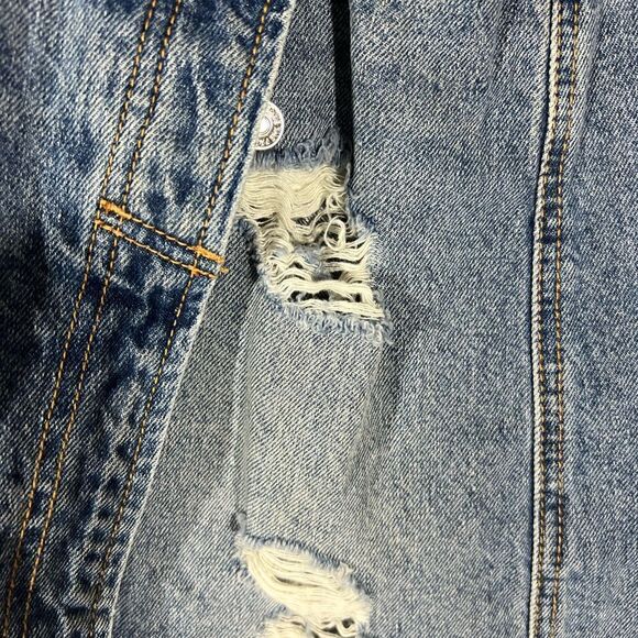 NEW Free People Denim Jean Skirt Wrap CrissCross Button Fly Distressed Size 25 - Picture 4 of 5